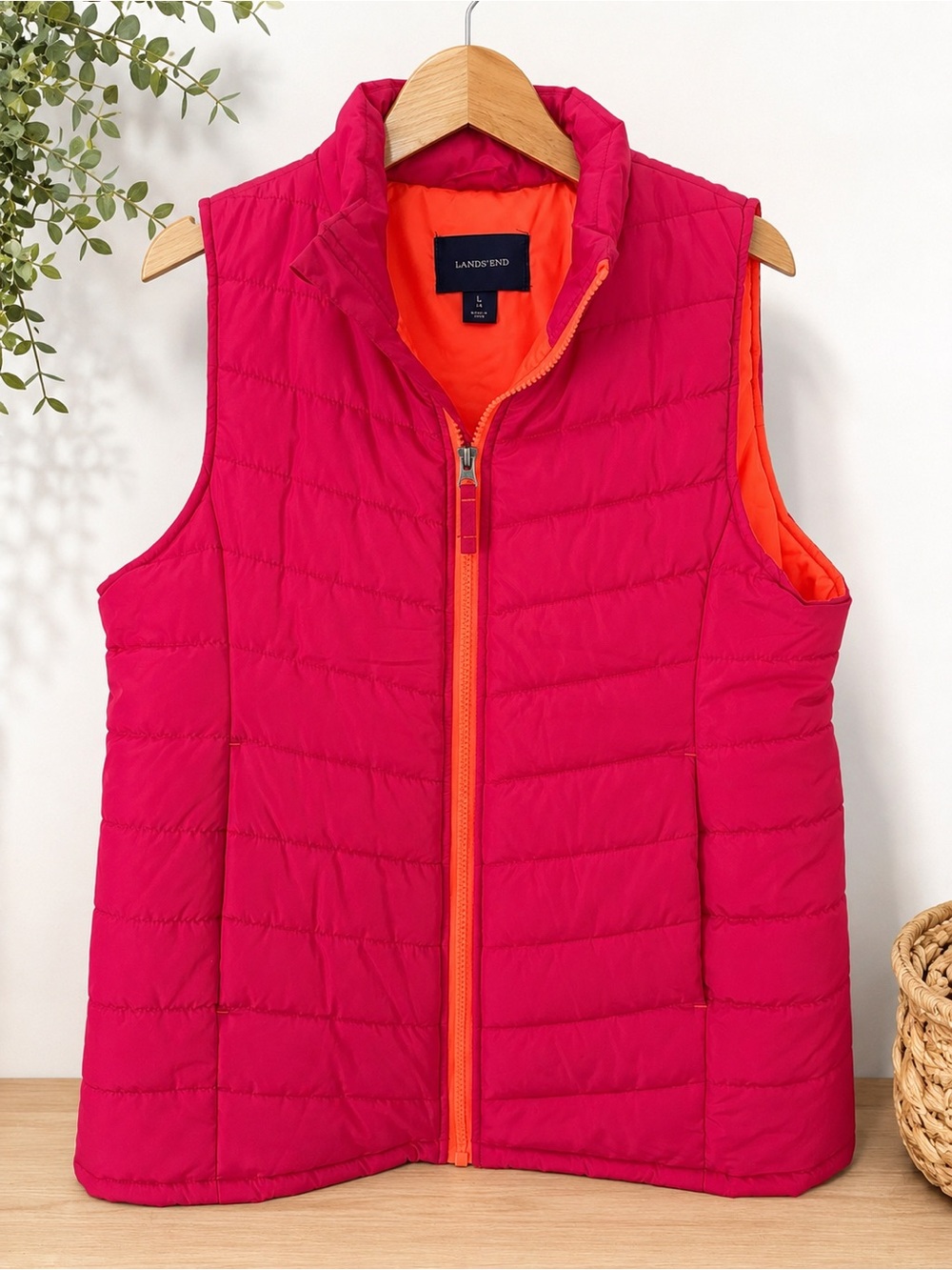 Lands' End PrimaLoft Quilted Puffer Vest Colorblock Womens L 14